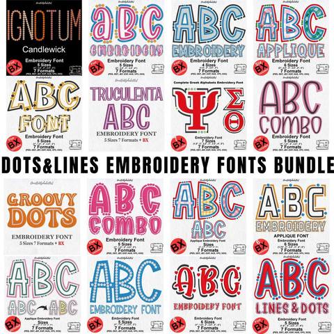 Dots and Lines Embroidery Fonts Bundle machine embroidery font preview